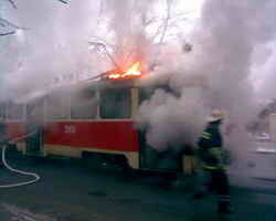 В центре города горел трамвай 